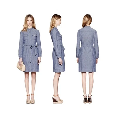 Tory Burch Cora Chambray рубашка платье Stonewash подпоясанный длинным рукавом синий размер 2 - Изображение 1 из 4