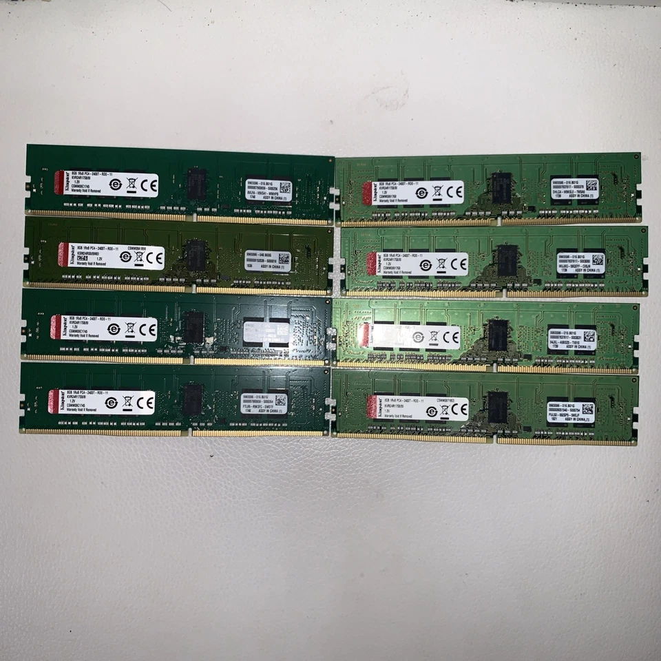 Lot of 8 Kingston 8GB DDR4 2400 ECC REG RDIMM 1Rx8 PC4-2400T Server Memory Foto 1 de 1