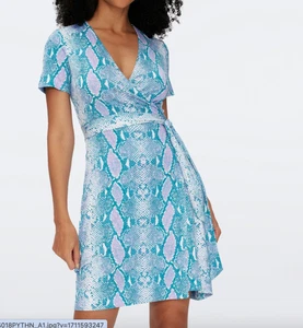 Diane Von Furstenberg New Julian Two Silk Jersey Wrap Dress Blue Python NWT - Picture 1 of 1