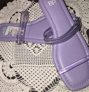 Sandalias Bp viola lavanda púrpura trenzadas diapositivas planas correa de gelatina Nordstrom 8 NUEVAS - Imagen 1 de 17