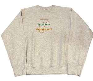 Vintage 90s Stowe Vermont Embroidered Grey Crewneck Sweatshirt Large - Bild 1 von 6