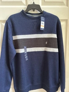 Izod Men's Size Small Fleece Crewneck Pullover Sweatshirt Dark Blue Stripes NWT - Picture 1 of 5