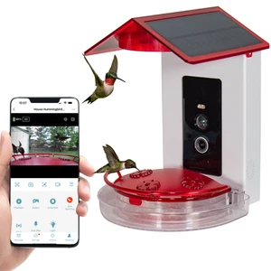 JCS Wildlife Smart 2-in-1 Hummingbird Feeder with Camera, Solar Roof, AI Bird - Picture 1 of 11