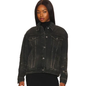 Chaqueta de Camionero Free People Jolene XS Lavada Negra Botón Frontal Envejecida - Imagen 1 de 10