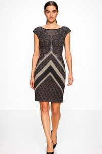 London Times Women's Dress Sheath Gray Floral Lace Pattern Cap Sleeve Size 4 NWT - Bild 1 von 10