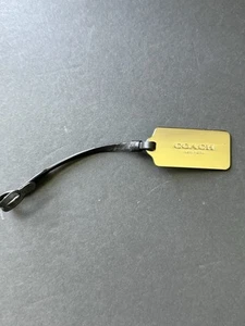 COACH Silver Metal Hang Tag Black Leather Strap Fob Bag Charm Keychain Logo - Picture 1 of 4