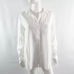 Camicia bianca in tessuto e pietra manica lunga con bottoni Chambray taglia M Tencel Lyocell - Foto 1 di 8