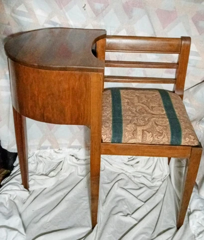 Vintage / Antique Gossip Bench / Telephone Seating - Wood with attached Seat Cover