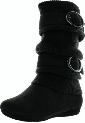 Botas de invierno suéter cálido con cuña a media pantorrilla doble hebilla holgadas Lucky Top para niñas Foto 1 de 4