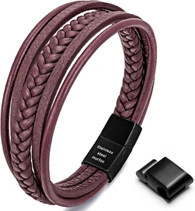 Stylish Multi-Layer Braided Cowhide Leather Men's Bracelet with Clasp - Picture 1 of 12