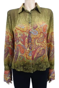 Roberto Cavalli Blumenmuster Paisley SEIDENBLUSE SHIRT Knopfleiste Langarm durchsichtig - Bild 1 von 12