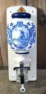 Molinillo de café con rebabas cónicas montado en la pared vintage holandés "DeVe" cuerpo de porcelana delf - Imagen 1 de 14