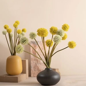 6 impresionantes tallos de flores de bola de ondulación dorada artificial - Imagen 1 de 8
