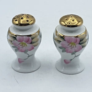 Noritake Bulbous Salt & Pepper Shakers HandPainted Pink Azalea w/Gold 1934-1941 - Picture 1 of 11