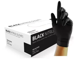 UNIGLOVES BLACK GLOVES NITRILE DISPOSABLE LATEX & POWDER FREE TATTOO PIERCING - Picture 1 of 2