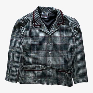 Vintage 80s Women's Marcelle Griffon Black And White Houndstooth Belted Jacket - Picture 1 of 3