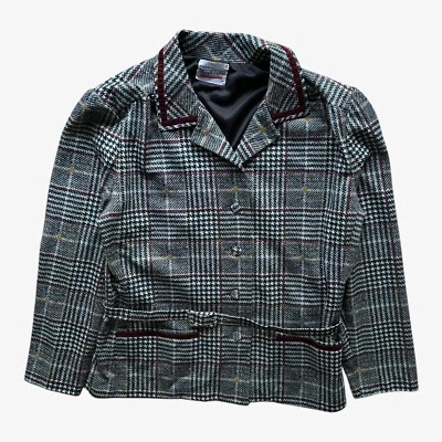 Vintage 80s Women's Marcelle Griffon Black And White Houndstooth Belted Jacket - Image 1 of 3