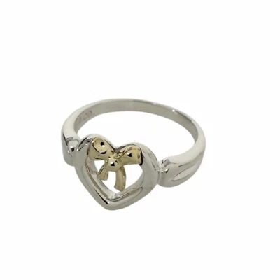TIFFANY & Co. Corazón Con Arco Anillo Plata 925 × Oro Amarillo 750 Talla 11 EE. UU. 6,5 Foto 1 de 4