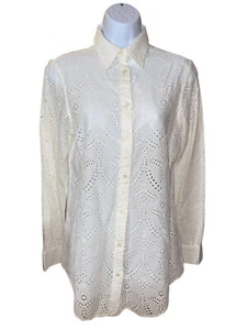 Lauren Ralph Lauren Womens Eyelet Button-Down Shirt XS Cotton White Classic NWT - Picture 1 of 6