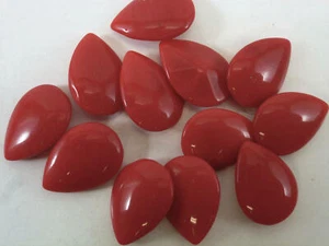 12 Vintage Milk Glass Rhinestones Teardrop Pear Coral Red Dome PB 18x13mm F2-2D - Picture 1 of 5