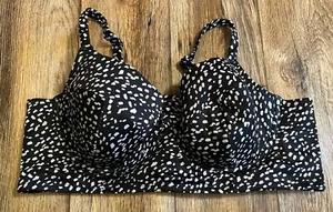 Cacique Lane Bryant Swim Top Bikini Lightly Lined Balconette 44C Black White Dot - Picture 1 of 4