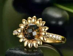 Lab-Created Round Cut Chocolate 2Ct Women's Wedding Ring 14k Yellow Gold Plated - Picture 1 of 9