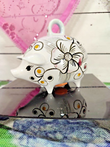 Tonala Style Made in Mexico Hand Painted Floral Piggy Bank 6" x 6" with Stopper