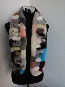Handmade 100% real rex rabbit fur scarf /cape/ neck wrap/shawl /collar  colorful - Bild 1 von 3