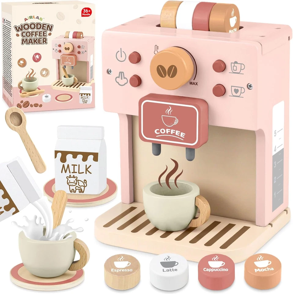 Macchina Caffè Giocattolo, Accessori Cucina Giocattolo Legno per Bambini Bambina - Immagine 1 di 4