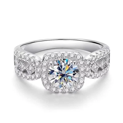 1CT Round Cut Moissanite Half Eternity Ring 925 Sterling Silver Women Band GRA - Image 1 of 4