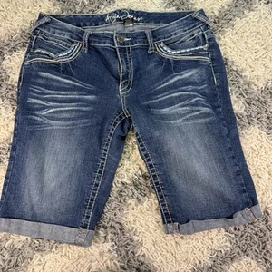 Ariya Jeans Women’s Clothes SZ 13/14 Bermuda Dark Wash Denim Jean Cuffed Shorts - Picture 1 of 10