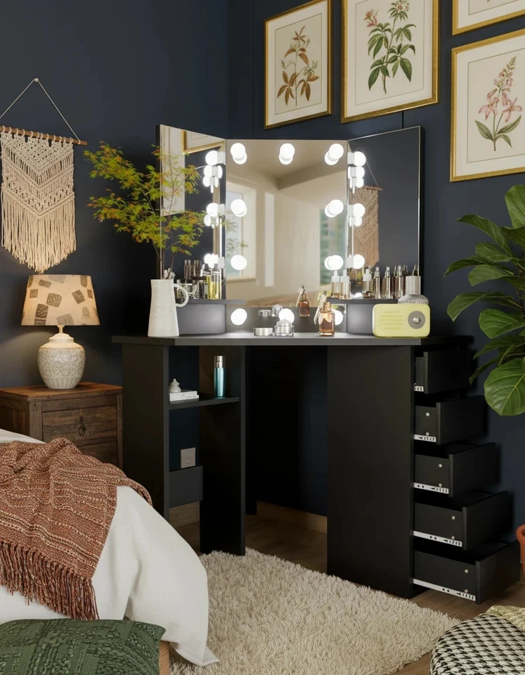 Penteadeira com 5 gavetas com 10 luzes LED e 3 cores ajustáveis - Imagem 1 de 4