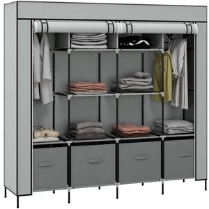 HOMCOM Fabric Wardrobe w/ 12 Shelves 2 Hanging Rails Foldable Closets - Picture 1 of 11