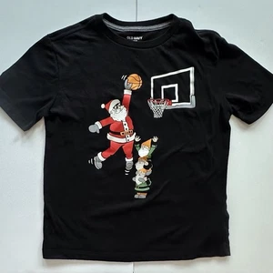 Antigua Camisa Azul Marino Negra Manga Corta con Estampado Gráfico de Baloncesto Papá Noel Niños L 10-12 - Imagen 1 de 8
