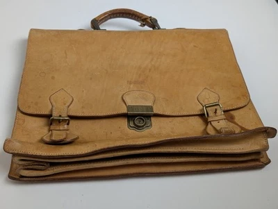 Maletín de cuero vintage BREE bronceado natural Alemania triple compartimento Foto 1 de 4