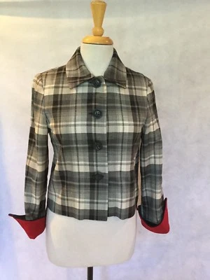 Thalian - Women's Plaid Jacket-Pop of Red Color  On Cuffs - Size 6 - Great Cond. Foto 1 de 4