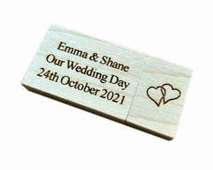 Personalised Engraved Wooden USB 16GB Memory Stick Drive Wedding Photos Gift - Picture 1 of 5