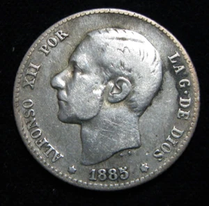 ZALDI2010 - ALFONSO XII , 1 PESETA DE 1885 . PLATA - Imagen 1 de 2