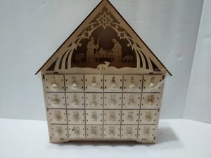 Wood ADVENT CALENDAR House 3D Nativity Scene Light Unopened 11.5x10" Unopened - Picture 1 of 17