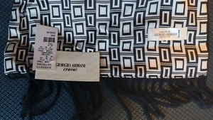 Giorgio Armani Silk Cashmere Scarf Unisex Black And White sold by Barneys - Picture 1 of 5