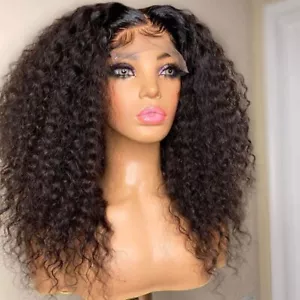 Soft Glueless Kinky Curly 26 Inch Long Black Lace Front Wig High Temperature - Picture 1 of 11
