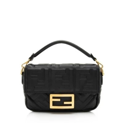 Fendi L10921 Womens Black Leather Logo Mini Baguette Bag (No Crossbody Strap) - Image 1 of 4
