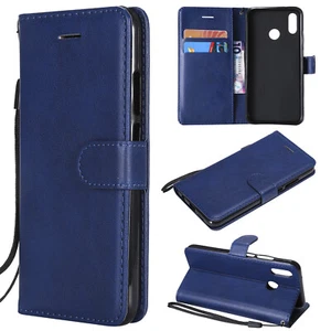 For Huawei Y7 Y5 Y9 Y5P Y6P Solid Luxury PU Leather Flip Wallet Case Phone Cover - Picture 1 of 18