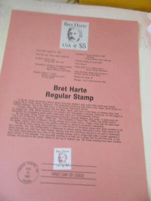 Bret Harte $5.00 Stamp Souvenir Page Fdc Sc#2196 [***CV $8***] Issue of 1987 - Image 1 of 2
