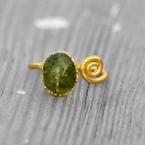 Natural Green Peridot Gemstone Handmade Fashion Designer Statement Bohemian Ring - Picture 1 of 15