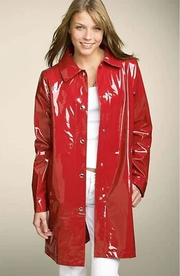 Women Rain Slicker PVC Vinyl Rain Long Coat Raincoat Waterproof Gothic Patent - Image 1 of 3