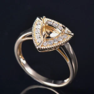 Vintage Triangle Cut 6MM Natural Diamond Semi Mount Ring Setting 14K Yellow Gold - Picture 1 of 8