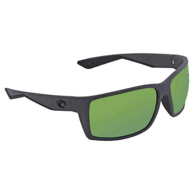 Costa Del Mar Reefton Rectangular Men's Sunglasses - Matte Gray Frame, Green Lens