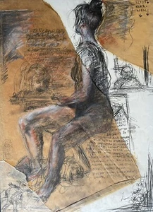 Mixed media oil pastel painting & collage; Obsessive Writing; Lucy Blackwell - Picture 1 of 8