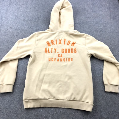 Brixton Hoodie Men Small Beige Orange Fleece Graphic Streetwear Sweatshirt - Image 1 of 4